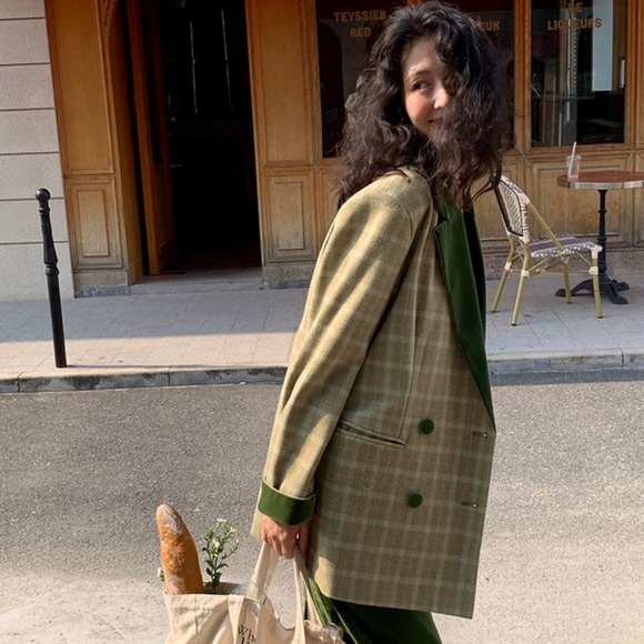 BNWT Two-Tone Plaid Wool Blend Blazer w/ Shoulder Pads, Parisian, Vintage, Sz M - Picture 4 of 16